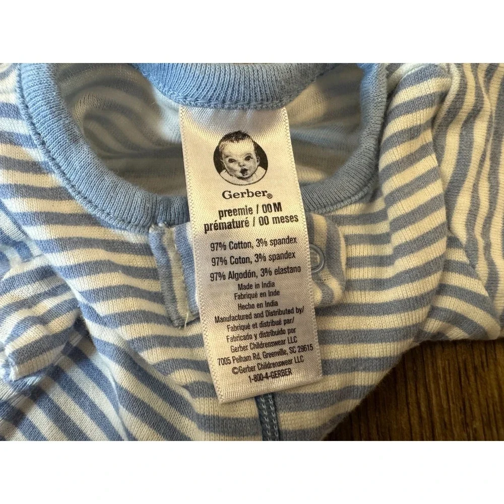 Gerber Preemie Baby Boy Sleeper Zipper Outfit Romper Pajamas Clothes Blue Stripe